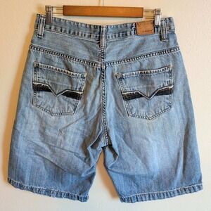 Vintage Flypaper Denim Shorts Mens 32 Light Blue Relaxed Fit Embroidered Jorts